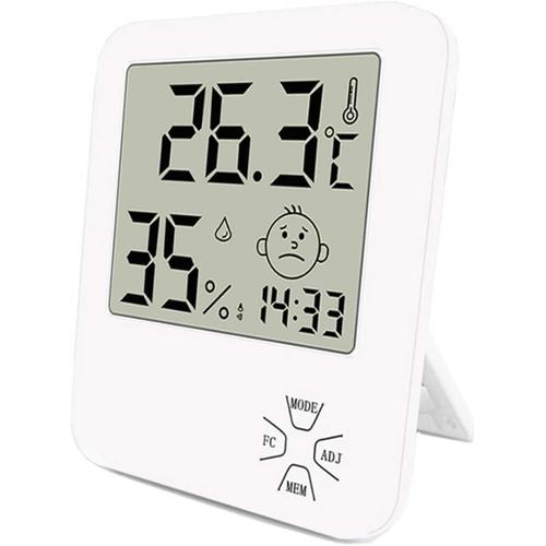 Mini Thermomètre Hygromètre Intérieur Numérique à Haute Précision thermomètre  Maison avec Support Pliant Et Réveil pour Indicateur du Niveau de Confort  du Maison Bureau Cuisine Jardin etc Blanc