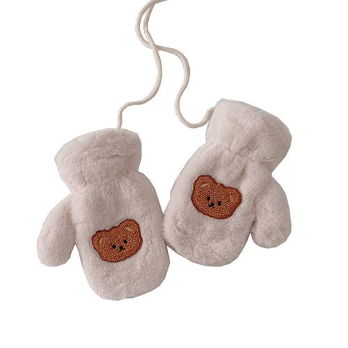 1 Pair Kids Cartoon Winter Mittens With String Hand Warmer Toddlers Thicken Plush Warm Full Finger Gloves For Newborn