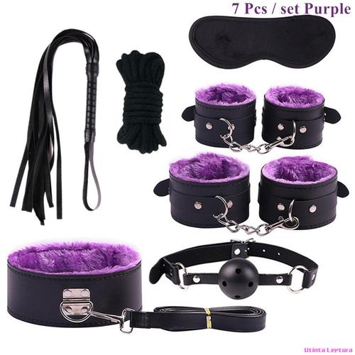 7 En 1 Violet - Kit De Bondage Sexuel 12 Pièces, Ensemble De Jeux Pour Adultes, Menottes, Plug Anal, Fouet, Corde, Bandeau Pour Les Couples, Jouets Érotiques, Produits Sm