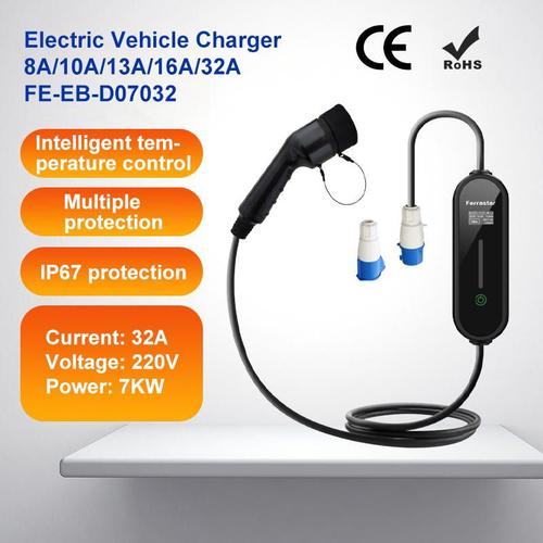 Chargeur Portable Ferrastar Ev De Type 2, Courant Alternatif (Ac) De Norme Européenne, Programmable Pour Réserver La Charge, Écran De 1,6 Pouces, Câble De 5 Mètres Et Revêtement Tpu Ignifuge