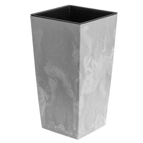 Pot De Fleur Plastique Haut Cache Pot Gris 16,3 L Aspect Béton Boite A Fleur H 420 Mm Avec Insert 8 L