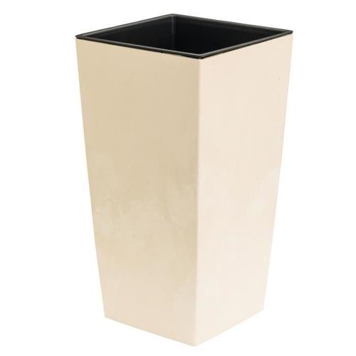 Pot De Fleur Plastique Haut Cache Pot Creme 16,3 L Aspect Béton Boite A Fleur H 420 Mm Avec Insert 8 L