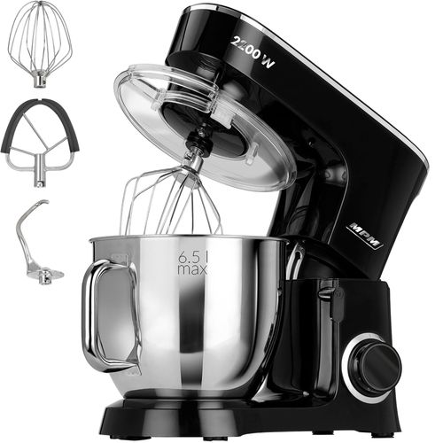 Robot Pâtissier Boulangerie Cuisine Ménager Multifonction Bol 6,5 L, 6 Vitesses, 2200W, Noir / Inox, MPM, MRK-19