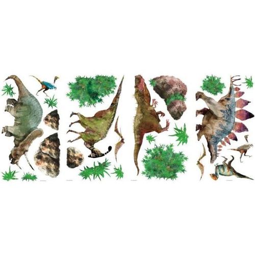 ROOMMATES Lot de 25 stickers DINOSAURES JURASSIQUE repositionnables - Jusqu'à 35 cm 4 feuilles de 10,1cm x 44,1cm
