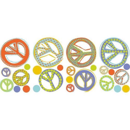 ROOMMATES Lot de 26 stickers PEACE AND LOVE repositionnables 4 feuilles de 10,1cm x 44,1cm