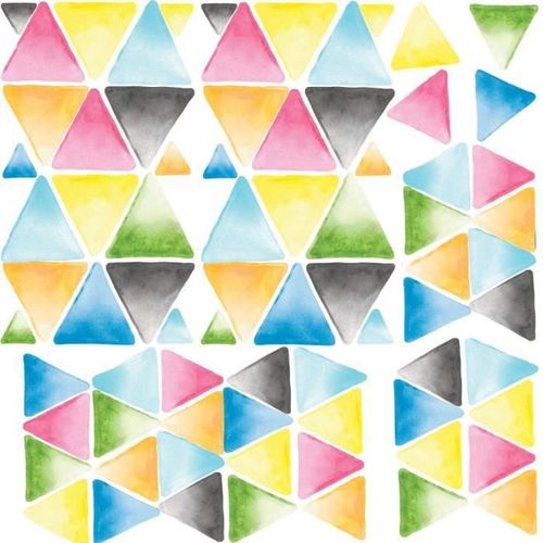 ROOMMATES Lot de 76 stickers TRIANGLE AQUARELLE MULTICOLORE repositionnables 4 feuilles de 10,1 x 44,1 cm