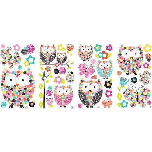 ROOMMATES Stickers PRISMA OWLS & BUTTERFLIES PEEL repositionnables 4 feuilles de 10,1cm x 44,1cm