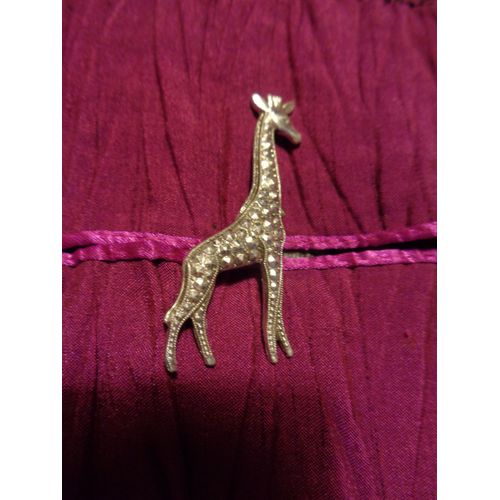 Jolie Broche Métal Motif Girafe, Ornée De Strass 5 X 2 Cms