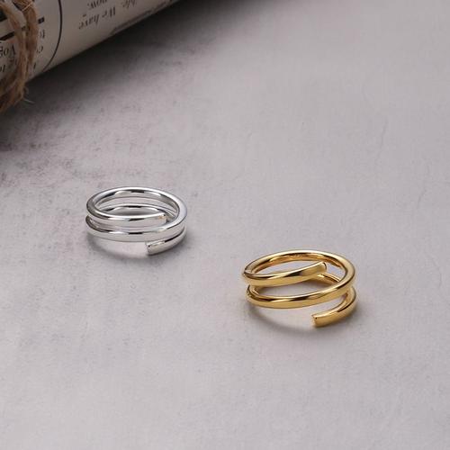 Orange Korean S925 Sterling Silver Line Ring All-Match Winding Ring Girls Style Fashion Chic Simple Style