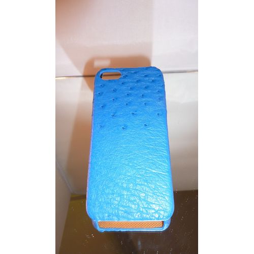 Coque Autruche Veritable Pour Iphone 5/5s/5se, Couleur: Bleu Blue