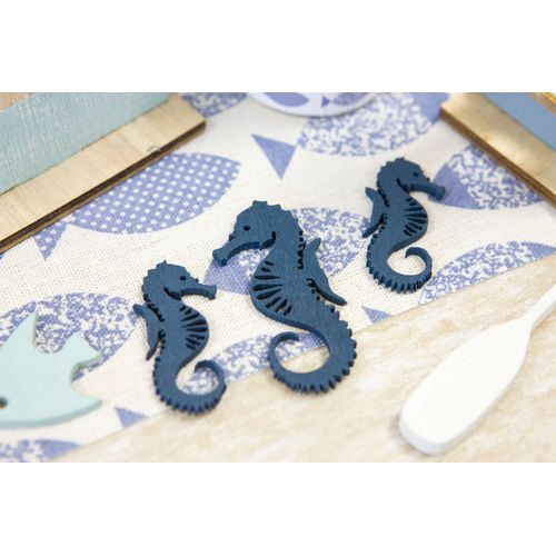 10 Confettis En Bois Hippocampe Bleus 6 Et 4,5 Cm