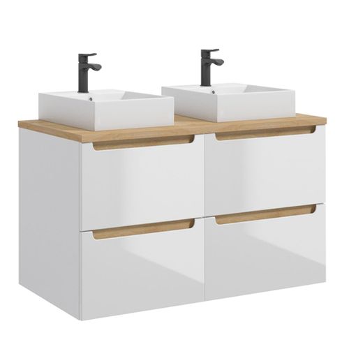Meuble Double Vasque 4 Tiroirs Stratifiés Blanc