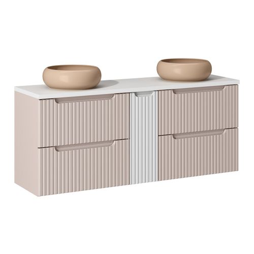 Meuble Double Vasque 4 Tiroirs Stratifiés Beige