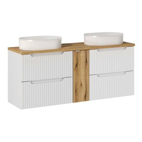 Meuble Double Vasque 4 Tiroirs Stratifiés Blanc Et Beige