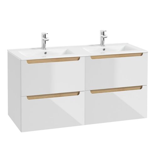 Meuble Double Vasque Encastrée 4 Tiroirs Stratifiés Blanc