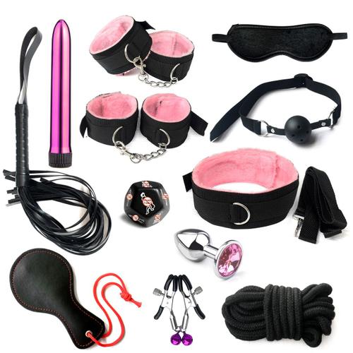 Ensemble De Bondage Sexy Sm Combination Kit, 12 Combinaisons Rose