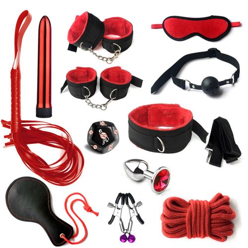 Ensemble De Bondage Sexy Sm Combination Kit, 12 Combinaisons Rouge