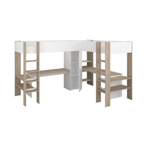 Lit Mezzanine Double Effet Bois Clair Et Blanc