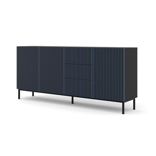 Buffet 3 Portes 3 Tiroirs Philaé Bleu Noir Stratifiés Bleu Noir
