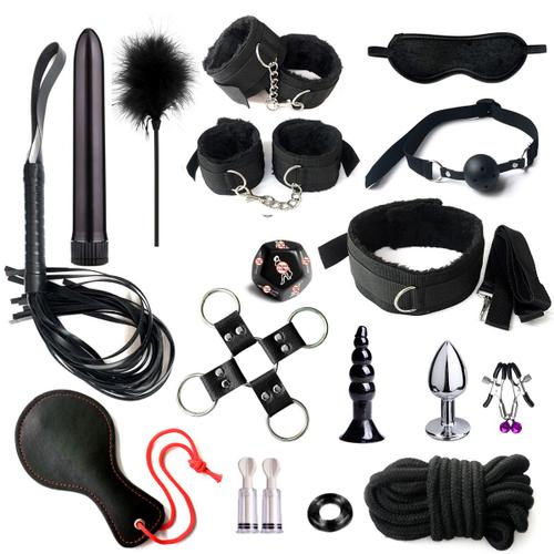 Ensemble De Bondage Sexy Sm Combination Kit, 17 Combinaisons Noir