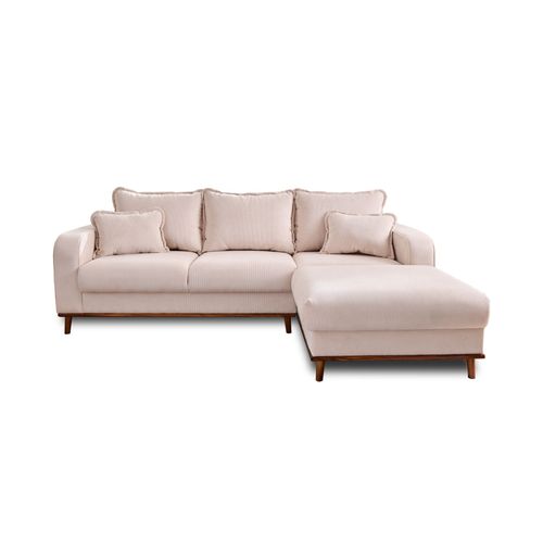 Canapé D'angle Droit 4 Places En Velours Côtelé Beige