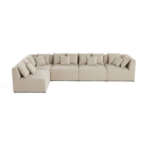 Canapé Modulable 5 Places Angle Réversible En Tissu Beige
