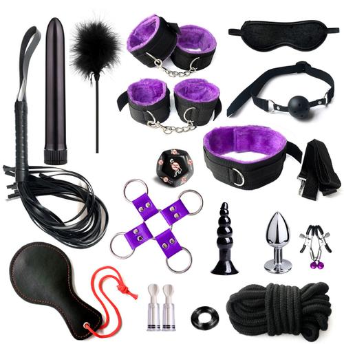 Ensemble De Bondage Sexy Sm Combination Kit, 17 Combinaisons Violet