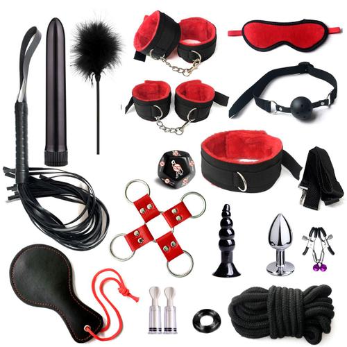 Ensemble De Bondage Sexy Sm Combination Kit, 17 Combinaisons Rouge