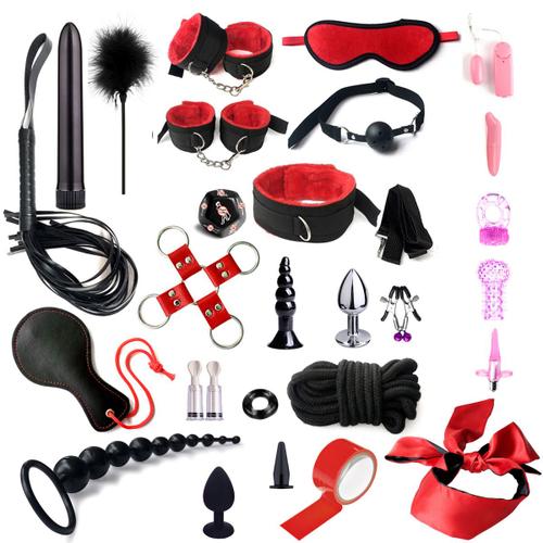 Ensemble De Bondage Sexy Sm Combination Kit 28 Combinaisons Rouge