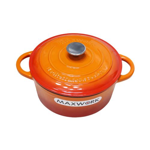 Maxwork Cocotte Fonte Rond Émaillée Ø22, Émail Intérieur De Haute Qualité, Marmite Antiadhésive, Facile À Nettoyer, Orange