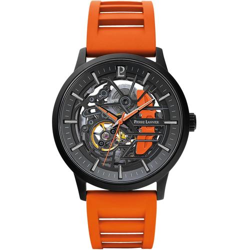 Montre Homme Paddock Noir Cadran Noir Bracelet Caoutchouc Orange 22 Mm