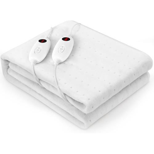 Surmatelas Chauffant 2 Places,160x140 Cm, 6 Température & 2 Télécommande, D'arrêt Automatique Et Protection Contre La Surchauffe, Lavable En Machine,100w