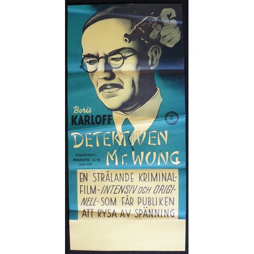 Mr Wong, Détective - Film 1938 William Nigh - 32x70 Cm * Affiche De Cinéma Originale Suédoise 1938 * Original Release Movie Poster * Boris Karloff ; Grant Withers ; Evelyn Brent, Maxime Jennings *