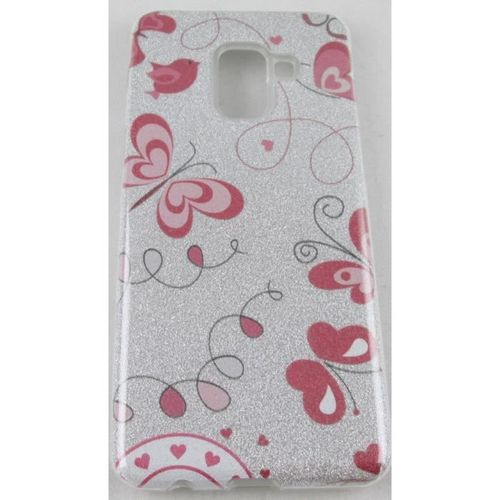 Coque Samsung Galaxy A8 2018 Gris À Paillettes Motif Papillon