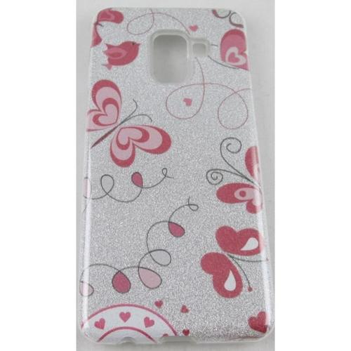 Coque Samsung Galaxy A5 2018 Grise À Paillettes Avec Papillon