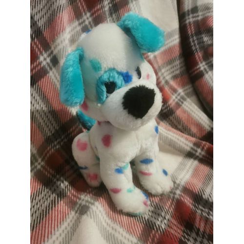 Doudou Peluche Chien Dalmatien Tâches Multicolore Couleurs Vert Bleu Rose Assis Play By Play