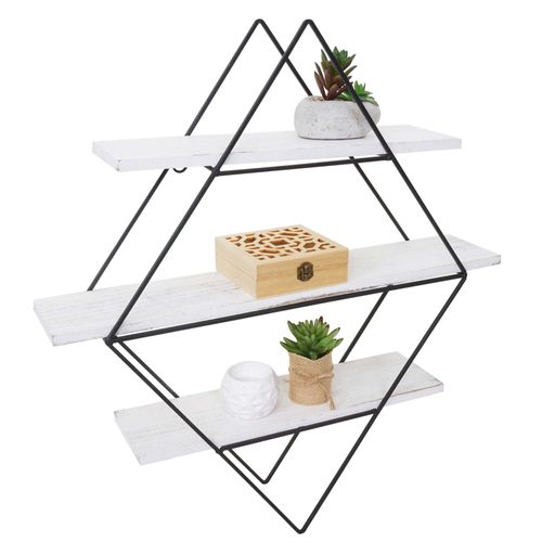 Etagère Murale Hwc-A80, Étagère Suspendue, Design Industriel Bois Véritable 60x55x12cm   Shabby Blanc