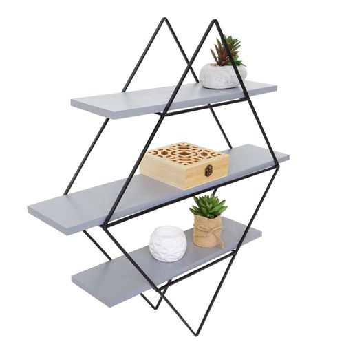Etagère Murale Hwc-A80, Étagère Suspendue, Design Industriel Bois Véritable 60x55x12cm   Gris-Bleu