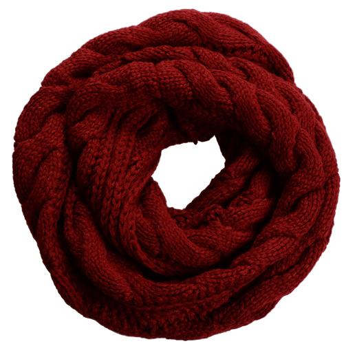 Écharpe D'hiver En Tricot Pour Femme Infinity Fashion Épais Chaud Circle Loop Scarves-Wine Red