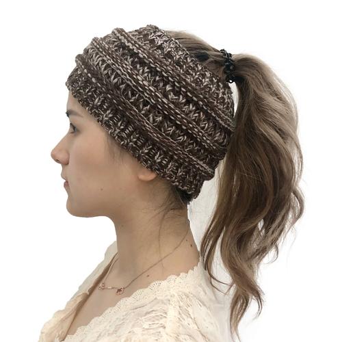 Queue De Cheval Messy Buns Bonnet Extensible En Tricot Bonnet D'hiver Chapeau-Marron