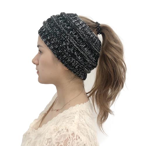 Queue De Cheval Messy Buns Bonnet Extensible En Tricot Bonnet D'hiver Chapeau-Noir