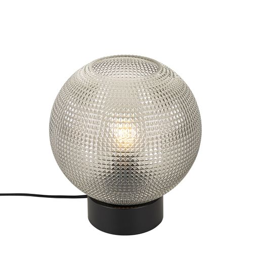 Qazqa Design Design Tafellamp Zwart Met Smoke Glas - Chico Verre /Acier Noir,Transparent Globe / Luminaire / Lumiere / ÃClairage / Intã©Rieur / Salon E27 Max. 1 X 40 Watt