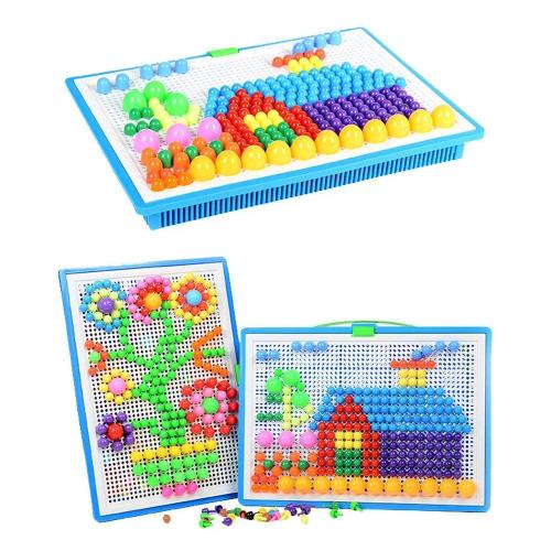 296 Pièces Champignon Ongles Panneau Perforé Éducatif Coloré Puzzle Briques De Construction Créatif Bricolage Mosaïque Jouets Pour Enfants Tout-Petits