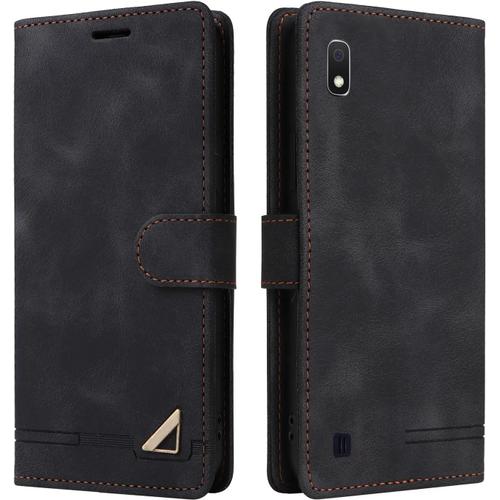 Coque Pour Samsung Galaxy A10/M10, Étui De Protection De Portefeuille Antichoc De Fente Pour Carte, Support De Carte À Rabat En Cuir En Pu Étui De Téléphone Pour Samsung Galaxy A10/M10 (Noir)