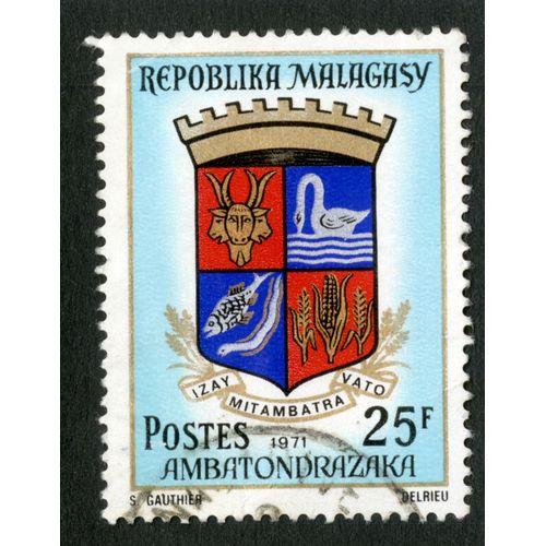 Timbre Oblitéré Repoblika Malagasy, Izay, Mitambatra, Vato, Postes 1971, 25f, Ambatondrazaka, Gauthier, Delrieu