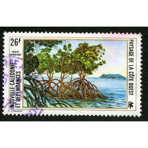 Timbre Oblitéré Nouvelle-Calédonie Et Dépendances, Paysage De La Côte Ouest, Rf, Poste Aérienne, 26f, Lambert