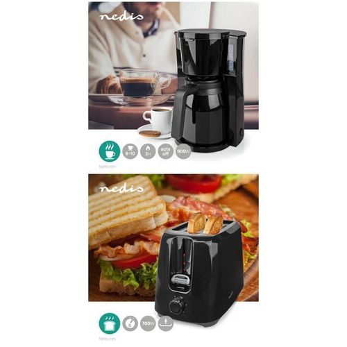Pack Déjeuner Cafetière Thermo Isotherm Noire 8 Tasses 900W + Grille pain Noir 700W 2 emplacements