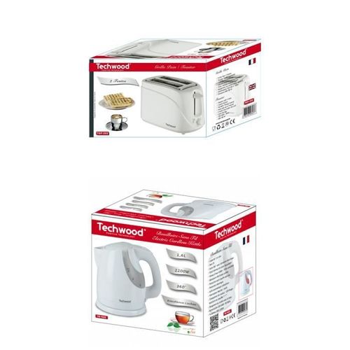 PACK DEJEUNER Bouilloire électrique Blanche 1L6 2200W + Grille-pain Blanc 2 Fentes 700W