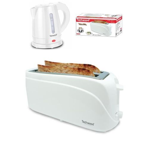 PACK DEJEUNER Bouilloire électrique Blanche 1L 1600W + Grille-pain Baguettes Blanc 2 Fentes 1300W