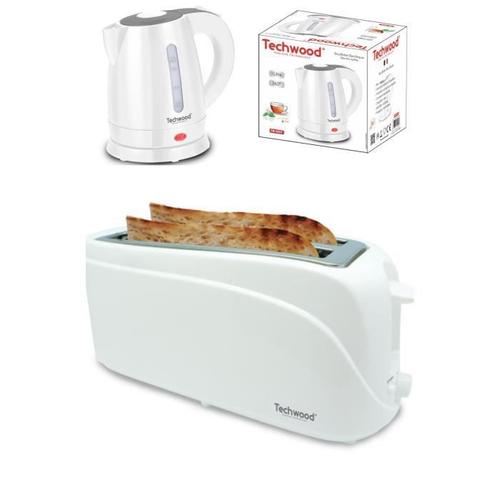 Pack Bouilloire 1600W 1l Blanche + Grill pain Baguettes 1300W double larges fentes